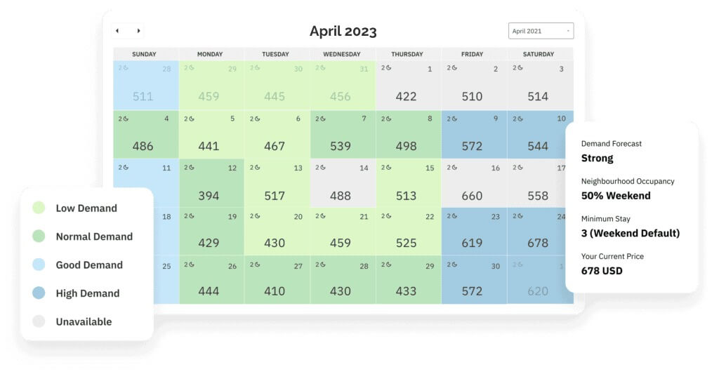 Dynamic calendar showing pricing adjustments, illustrating flexible and responsive pricing strategies.